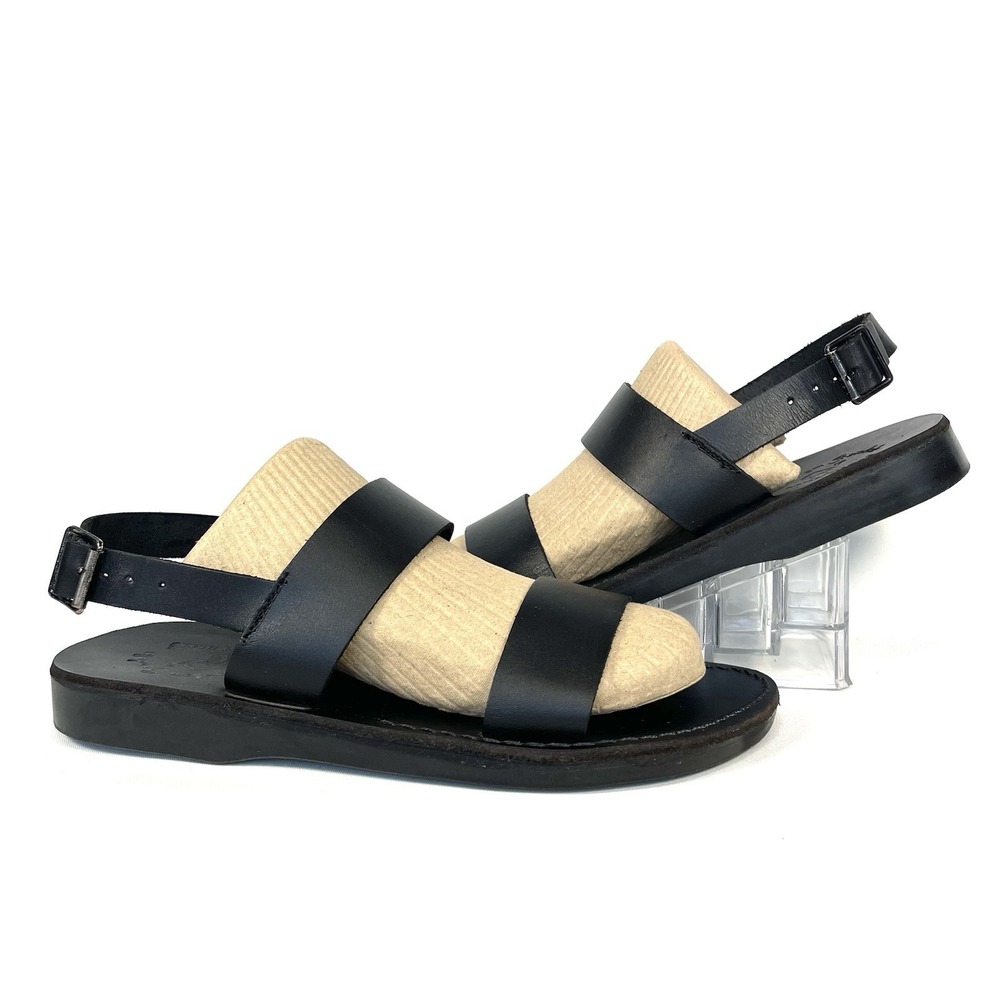Jerusalem Sandals Golan Black Leather Strappy Sandals Mens US 10